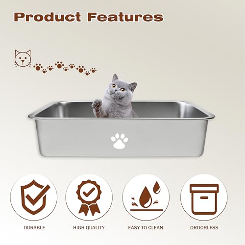 Caja de arena para gato de acero inoxidable, 15.7 x 11.8 x 3.9 pulgadas miniatura 3