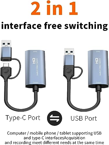 Image of HDMI Video Capture Card, 4K Ultra Clear HDMI Game Capture Device, HDTV to USB Type-C Video Audio Record Device for Streaming, Gaming, Live Broadcasting, Conferencing, Online Teaching, etc
