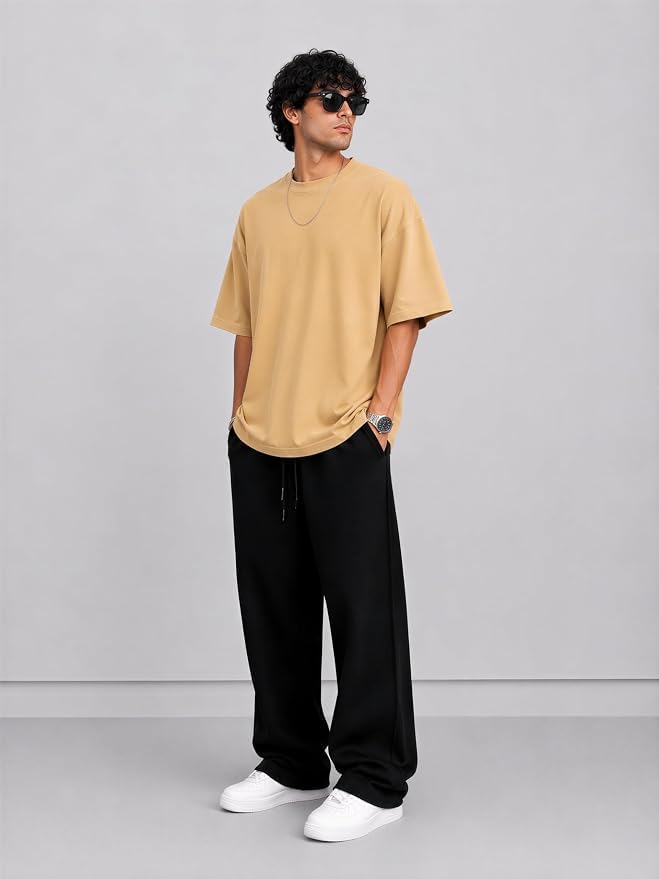 Image of Men's 240 GSM Cotton Oversized Tee - Heavyweight Bio-Washed Fabric | Premium Street Style | Super Soft, Thick & Breathable T-Shirt