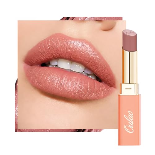 Oulac Satin Matte Pink Lipstick - Nude Long Lasting Lip Stick, Full Coverage with Smooth Creamy Texture Lip Colour, Moisturizing & Weightless Formula Lip Makeup, Vegan, 4.3g, SG06 Babe