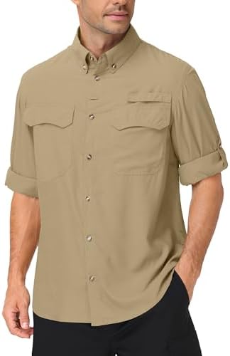ZovioBox Herren Safari Angelhemd Langarm, UPF 50+ UV-Schutz Funktionshemd | Outdoor Herren Langarm Freizeithemd, Atmungsaktiv Schnelltrocknend, Casual Button Down Wanderhemd für Ca