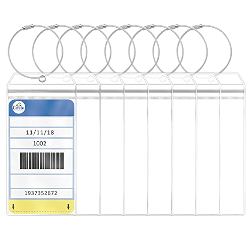 Fingertoys 8 Pièces Étiquette à Bagages avec Boucles Transparent Porte- Étiquettes en Plastique Porte-Documents Étanche pour Bagages, étiquettes de Voyage Cover