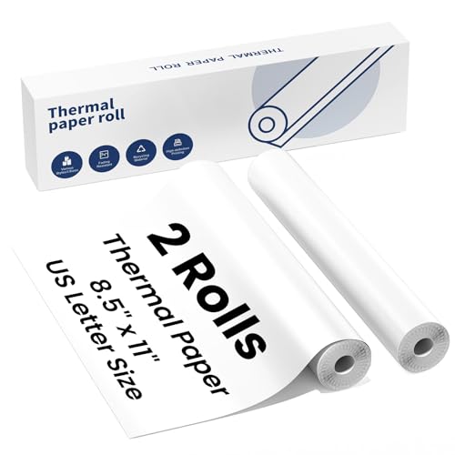 Image of Thermal Paper 8.5 inch x 11 inch US Letter Size, 2 Rolls Quick-Dry Thermal Printer Paper, Compatible with A285M A282M A281M M835 M834 M832 Portable Printer
