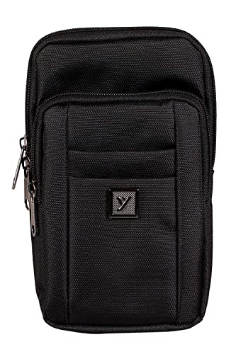 Image of Men's Nylon Traveler Sling or Mobile Pouch, Attach to The Waist Belt with 3 Zips and 3 Internal Pockets, Mini Carabiner