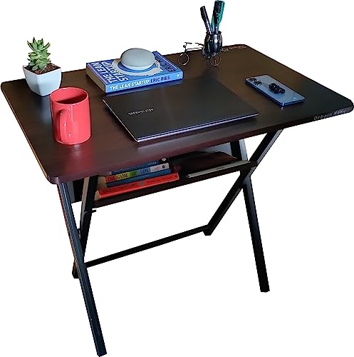 Urbain Home Quebec Foldable Study Table with Bookshelf, Computer Table for Home & Office, Heavy Duty Foldable Work from Home Desk (Dark Rosewood) - Image 6