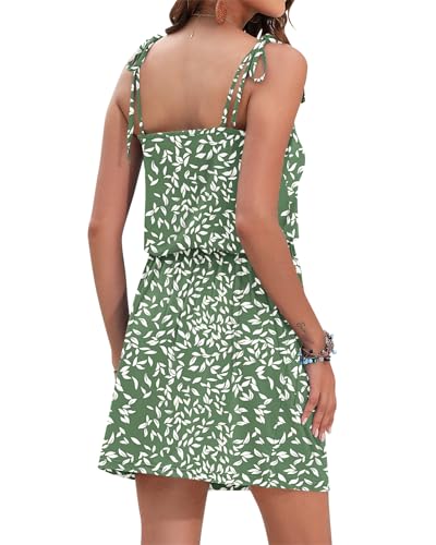 Image of AUSELILY Womens Summer Dresses Sleeveless Spaghetti Strap Beach Cover up Drawstring Waist Mini Short Dress with Pockets