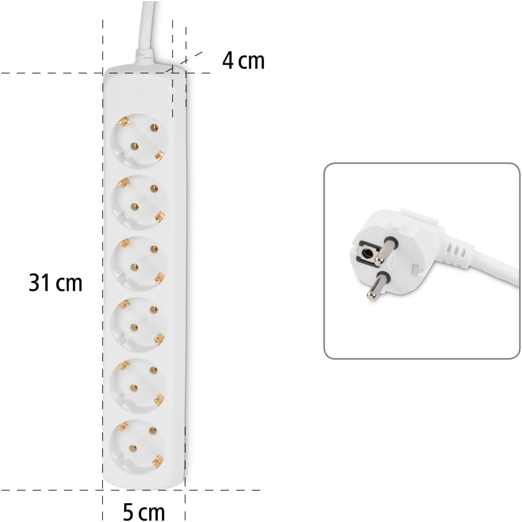 Hama - 30383-6-Outlet Power Strip 1.4 m, White