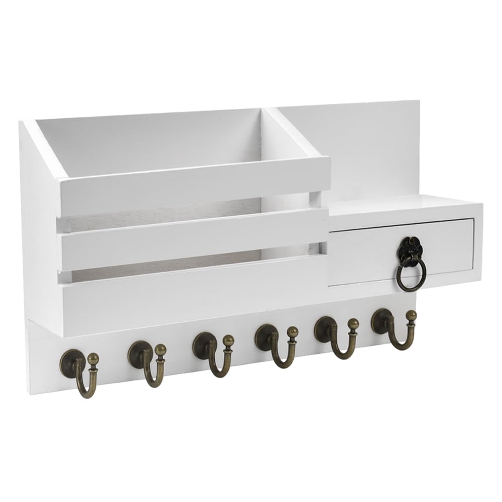 LPAMABA Portachiavi da Parete in Legno, con 6 Ganci - Appendi Chiavi da Muro Design Moderno per Casa, Ufficio, Ingresso e Corridoio - Organizzatore Chiavi Parete, Oggetti Piccoli (Bianco)
