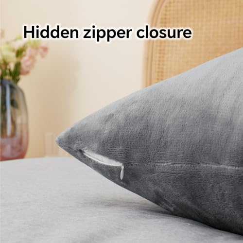 Image of BEDELITE Flannel Pillow Cases Queen Size Set of 2, Gray, 20x30 Inches