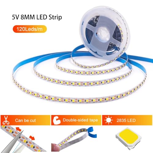Tira LED flexible multicolor 5V 8MM 600 LEDs 5mm miniatura 3
