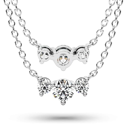 Moissanite Necklace for Women Three-Stone I Love You Jewelry Pendant Sterling Silver Lab Created Gem for Her Gift for Wedding Anniversary Birthday to My Wife Daughter Girlfriend Mom