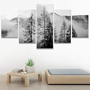 SIGNWIN 5 Panel Canvas Wall Art Foggy Scenery...