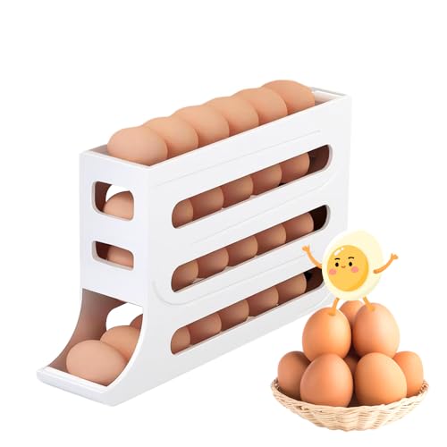 Eierhalter für Kühlschrank, 4 Etagen Automatisch Rollender Eierbehälter für Kühlschrank, Große Kapazität, Eierhalter für 30 Eier, kühlschrank Organizer für Eieraufbewahrung (Weiß)