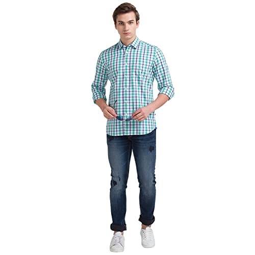 Image of Raymond Men's Pure Cotton Jacquard Pattern Slim Fit Semi Cutaway Collar Full Sleeve Formal Shirt