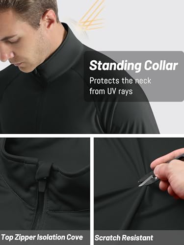 TACVASEN Herren Sport Langarmshirts UV-Shirts Half Zip Atmungsaktiv Schnelltrocknende Trainingsshirts Surf Sommer, Schwarz, L
