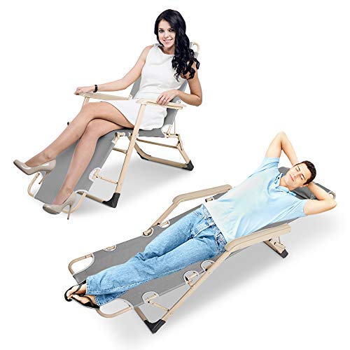Dporticus Set Of 2 Large Outdoor Patio Portable Folding Adjustable Chaise Lounge Chair With Footrest And Removable Pillow #TOP5