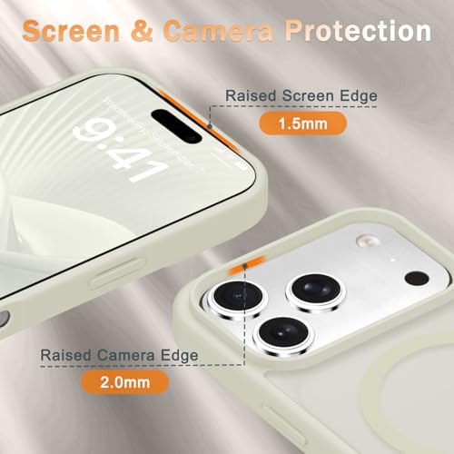 Image of YENAPOON for iPhone 17 Pro Max Case, Matte Magnetic Phone Cover [with 1 Screen Protector] [Support for MagSafe] [Shockproof Military Grade Protection] Translucent Frosted Back, Cream White