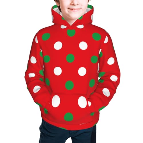 White and Green Polka Dot Kid Hoodies Boys Sweatshirts Girls Pullover with Pocket3