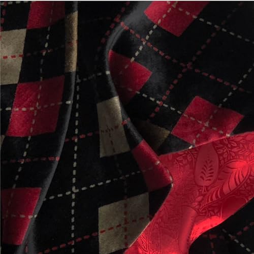 Print Silk Velvet Scarf, Pure Silk Lining, Size 60" L x 10" W, Cute Argyle Pattern3