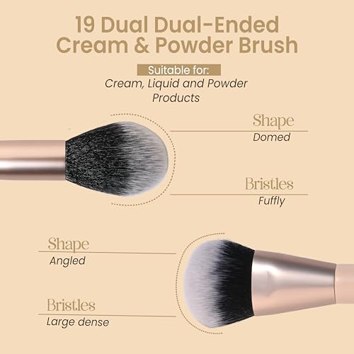 Image of Milagro Beauty Double Duty Makeup Brush 19 | Dual Ended Face Brush, Fluffy Side for Powder & Dense Side For Cream & Liquid | Ultra-Soft Vegan Bristles with Pro Finish