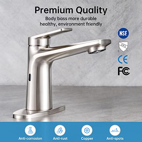 Goesmo Touchless Bathroom Faucet Automatic Motion Sensor Bathroom Sink Faucet With 1 Handle 2 Sensor, Brushed Nickel Bathroom Faucets For Sink 1 Or 3 Holes,Brass Vanity Faucet With Temperature Control #TOP6
