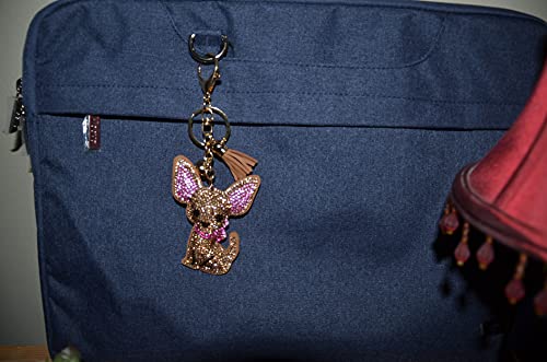 Popfizzy Rhinestone Chihuahua Keychain For Dog Lovers, Girls Bling Backpack Charm For Handbags, Womens Purse Charm Key Fob #TOP6