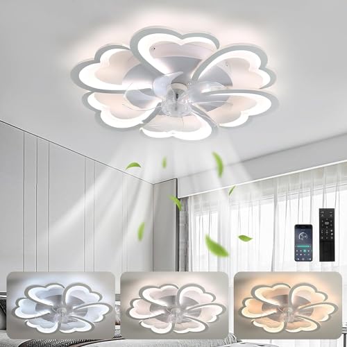 qudkdhs Ventilador de Techo con Control Remoto, LED Regulable, diseño de aspas, CC, Flores, lámpara de Techo, 90 cm, Reversible, 6 velocidades, con iluminación para Dormitorio, Cocina y sa
