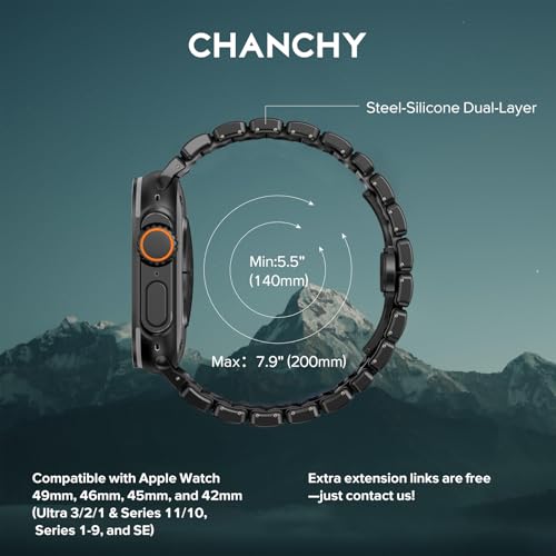 Image of CHANCHY Titanium Band Compatible with Apple Watch Ultra 3 /2 /1 Band 49mm 46mm 45mm 44mm 42mm, Luxury Band Titanium Silicone Dual-Layer Link for Men iWatch Series 11 10 9 8 7 6 5 4 SE