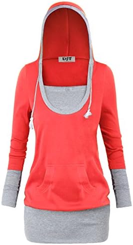 DJT Womens 2-in-1 Color Block Hoodie Casual Shirt Top XX-Large Red Apparel