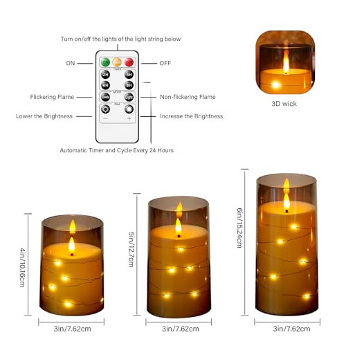 Image of kakoya Flameless LED Candles with Timer 12 Pc Flickering Flameless Candles for Romantic Ambiance and Home Decoration Stable Acrylic Shell,with Embedded Star String,Battery Operated Candles(Grey)