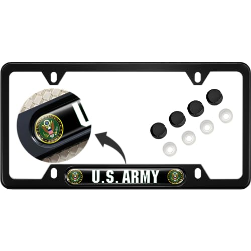 [Officially Licensed Product] - Usa Patriotic Anodized Aluminum Thin Top | Narrow Top Car License Plate Frame With U.s. Army - Black/Green Insert With Free Caps - Black #TOP7