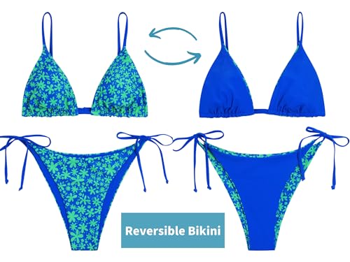 Image of ZAFUL Women's Triangle Bikini Floral String Bikini Set Two Piece Swimsuit Bathing Suits
