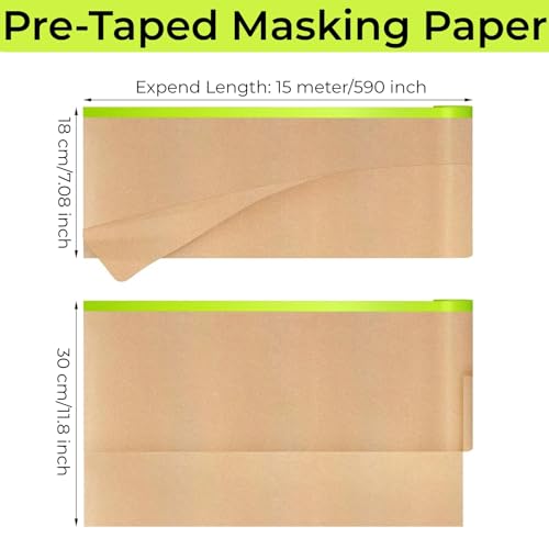 Image of Pre-Taped Painting Masking Paper: 10 Rolls 12 Inch x 50 Feet Tape and Drape Painters Paper, Self-Adhesive Paint Protective Kraft Paper Roll