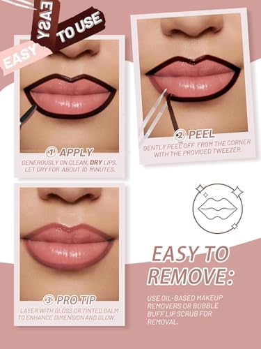 Image of Lip Stain Peel Off Lip Liner Stain with Tweezer, Long Lasting Matte Lip Tint Tattoo, Highly Pigmented Color Lip Makeup, Waterproof Lipstick, Transfer-proof Lipstain for Women, Mauve