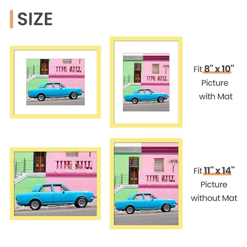 Image of upsimples 11x14 Picture Frame, Display Pictures 8x10 with Mat or 11 x 14 Without, Wall Hanging Photo Frames, Yellow, 1 Pack