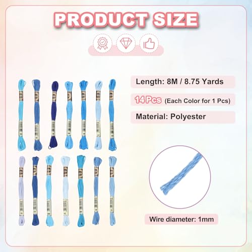Image of PATIKIL 14 Skeins Embroidery Floss, Polyester Embroidery Threads Bracelets String for Cross-Stitch Hand Embroidery, Multicolored Sky Blue