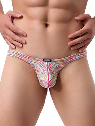 iKingsky Men's Colorful Big Pouch Thong Underwear Sexy Enhanced Underpanties Low Rise Bulge T-back Underwear2