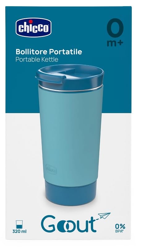 Chicco Bollitore Portatile Elettrico GoOut, Scalda Acqua e Biberon Viaggio, 4 Temperature (40°C-100°C) con Display LED, Bottiglia in Acciaio Inox e Guaina in Silicone, Leggero e Compatto