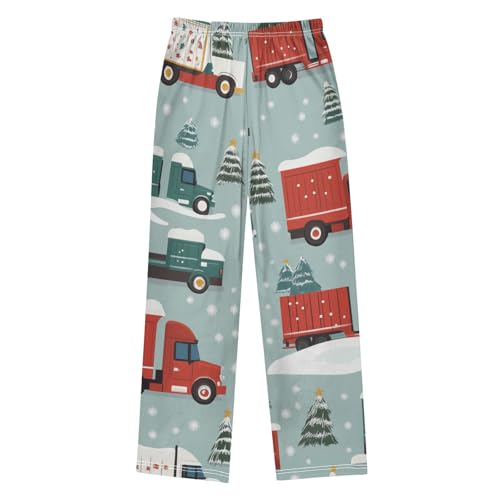 Xmas Truck Snowflake Boys Long Pants Soft Trousers Elastic Waist Kids Lounge Bottoms with Pockets S-XL2