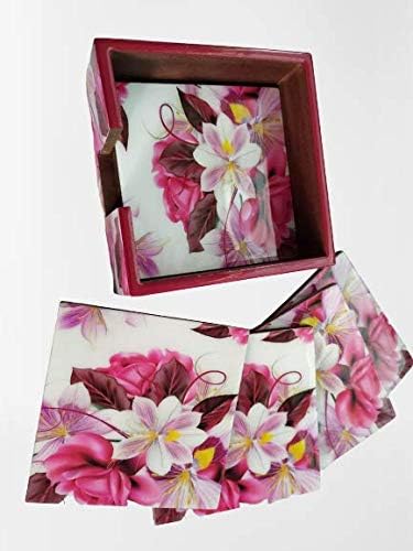 Mahara Pink Flower MDF Coaster with Stand