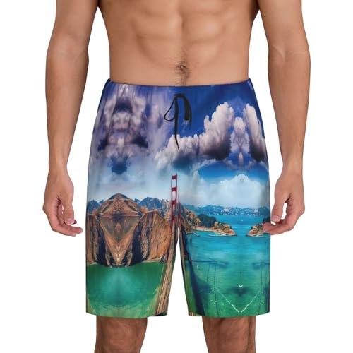San Francisco Bridge Men's Comfortable Lounge Shorts with Pockets - Lightweight Breathable Pajama Pants for Relaxation