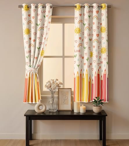 Image of Ultimate Trends Light Filtering Kids Curtain | Fairy, Dragon Castle, Safari & Jungle Animal Prints | for Kids Room Doors and Window | 7 FEET Pack of 2 |Rainbow Joy