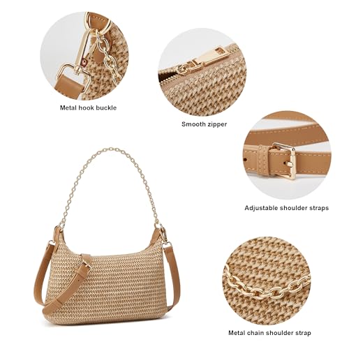 Women's Straw Woven Shoulder Bag Beach Purse Summer Vacation Tote Handbag3