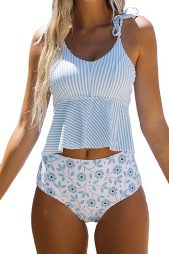 Beachsissi Dames hoog getailleerd badpak stropdas schouder tweedelige