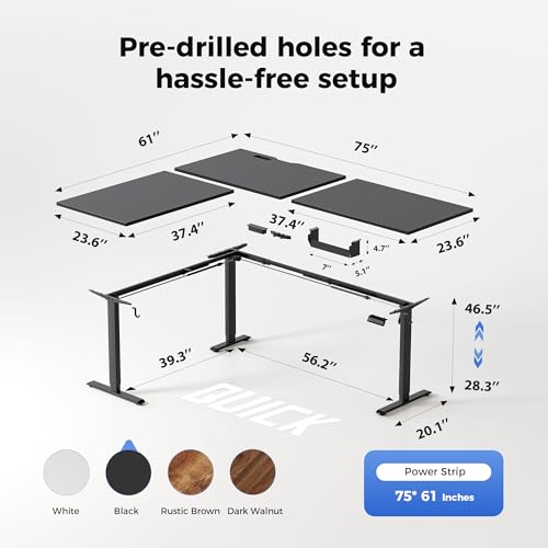 Image of Agilestic Electric L Shaped Standing Desk 75 x 61 Inch with Power Outlet, Height Adjustable Corner Stand up Desk with Cable Management,Sit Stand Home Office Workstation with Splice Board, Black