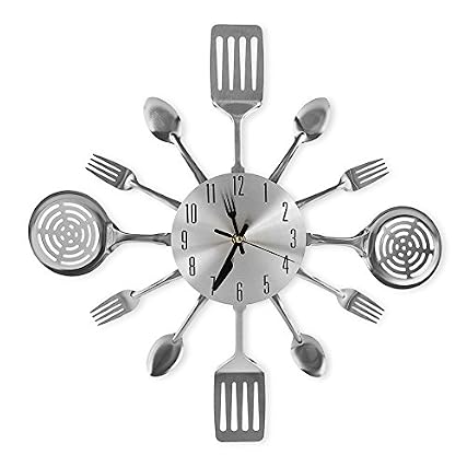 CIGERA 16 Inch Cutlery Kitchen Wall Clock Silent Non Ticking, Battery Operated, Fork & Spoon Design