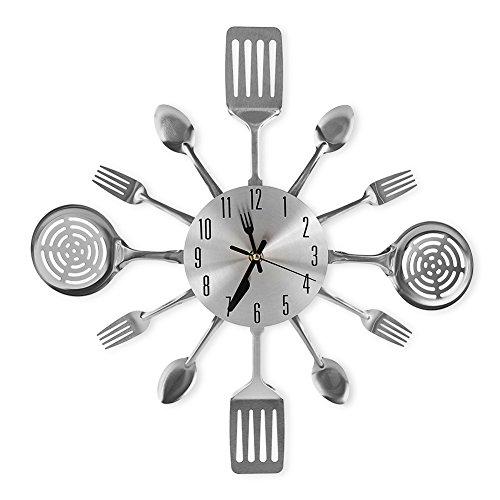16 Inch Cutlery Kitchen Wall Clocks with Fork and Spoon Dial, Silent Clock Movement and Battery