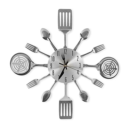 16 Inch Cutlery Kitchen Wall Clocks with Fork and Spoon Dial, Silent Clock Movement and Battery Operated, Great Wall Decor and Housewarming Gifts