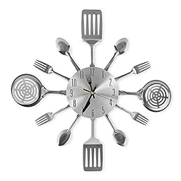 16 Inch Cutlery Kitchen Wall Clocks with Fork and Spoon Dial, Silent Clock Movement and Battery Operated, Great Wall Decor and Housewarming Gifts