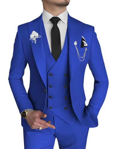 Wangyue Mens 3 Piece Suit Royal Blue Suits for Men